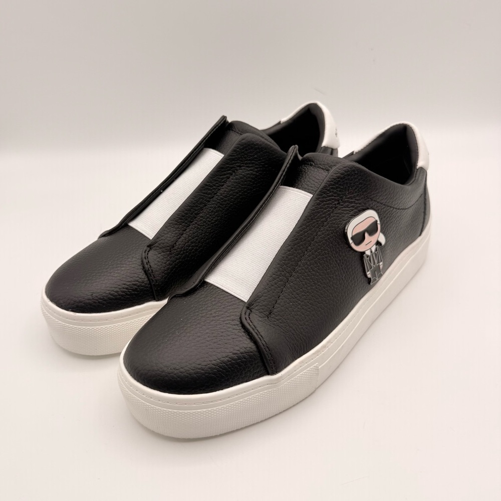 Karl Lagerfeld NWOT Paris Ceci Slip On Black Leather Sneaker WMS Sizes 8.5 & 11